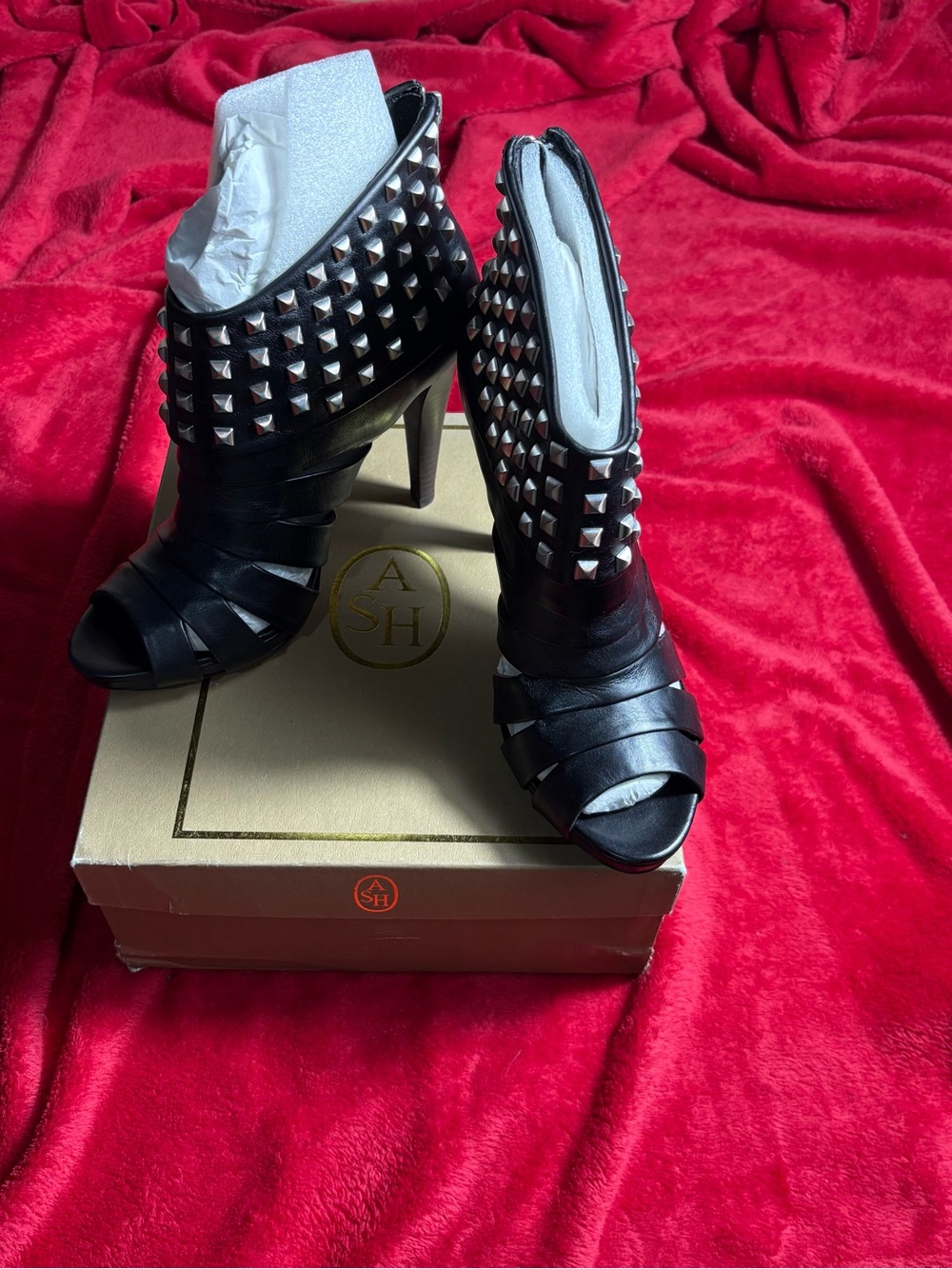 ✨ NEW Ash "Kate" Studded Peep-Toe Leather Women’s Booties | Size 38.5 NWB